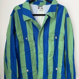 Blue and Green Vertical Stripe Button Jacket